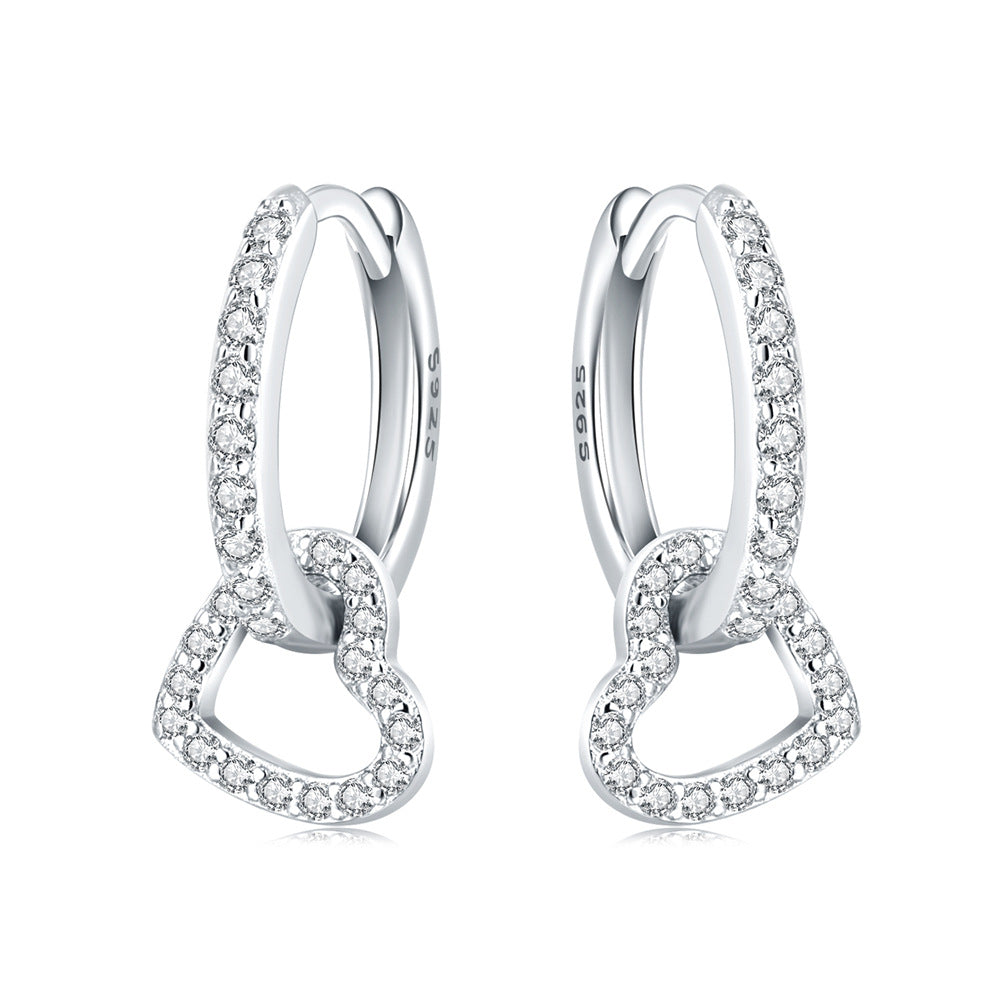 עגילי חישוק עם לב מכסף 925 משובצים אבני זירקוניה