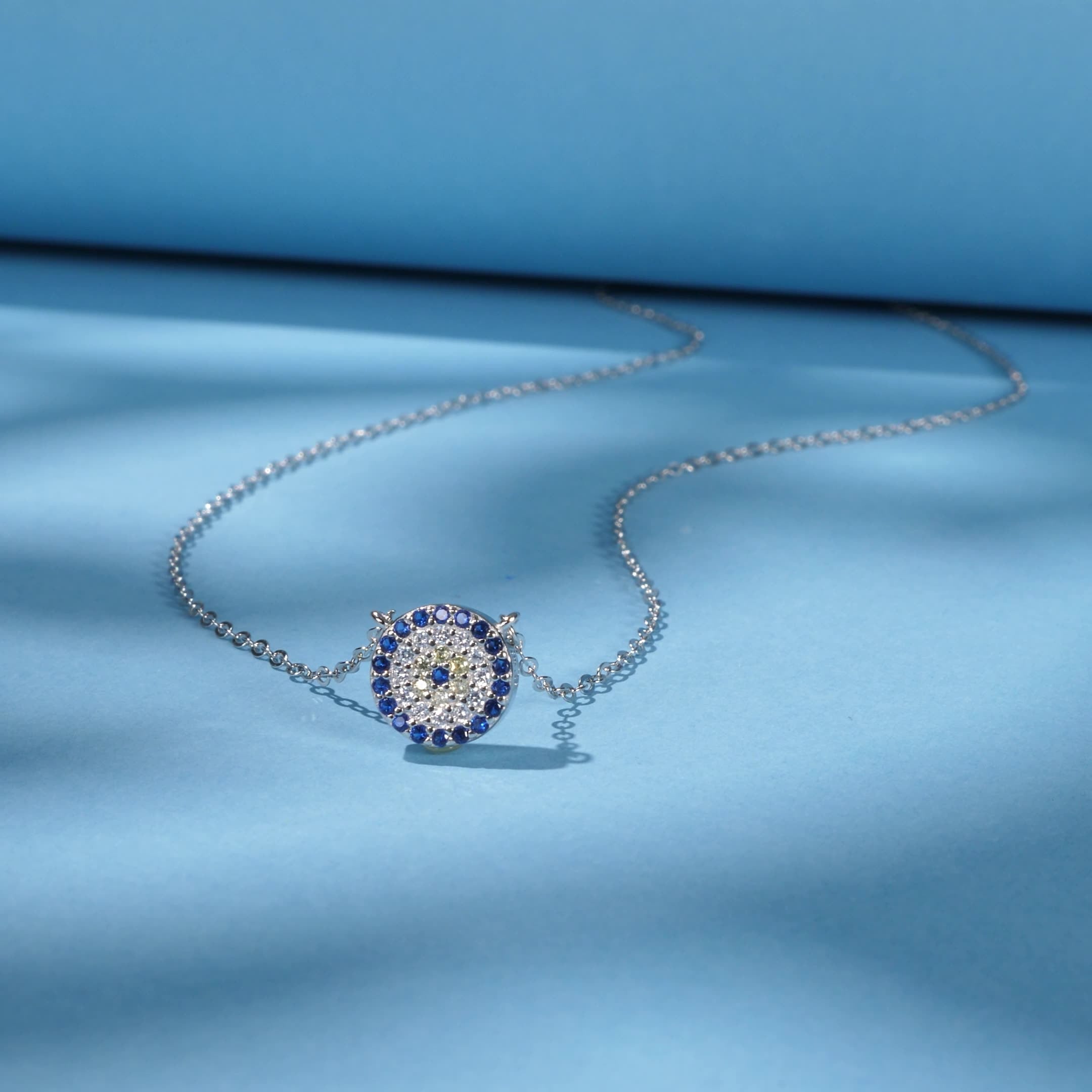 שרשרת עין עגולה כסף  925 משובץ אבני זירקוניה