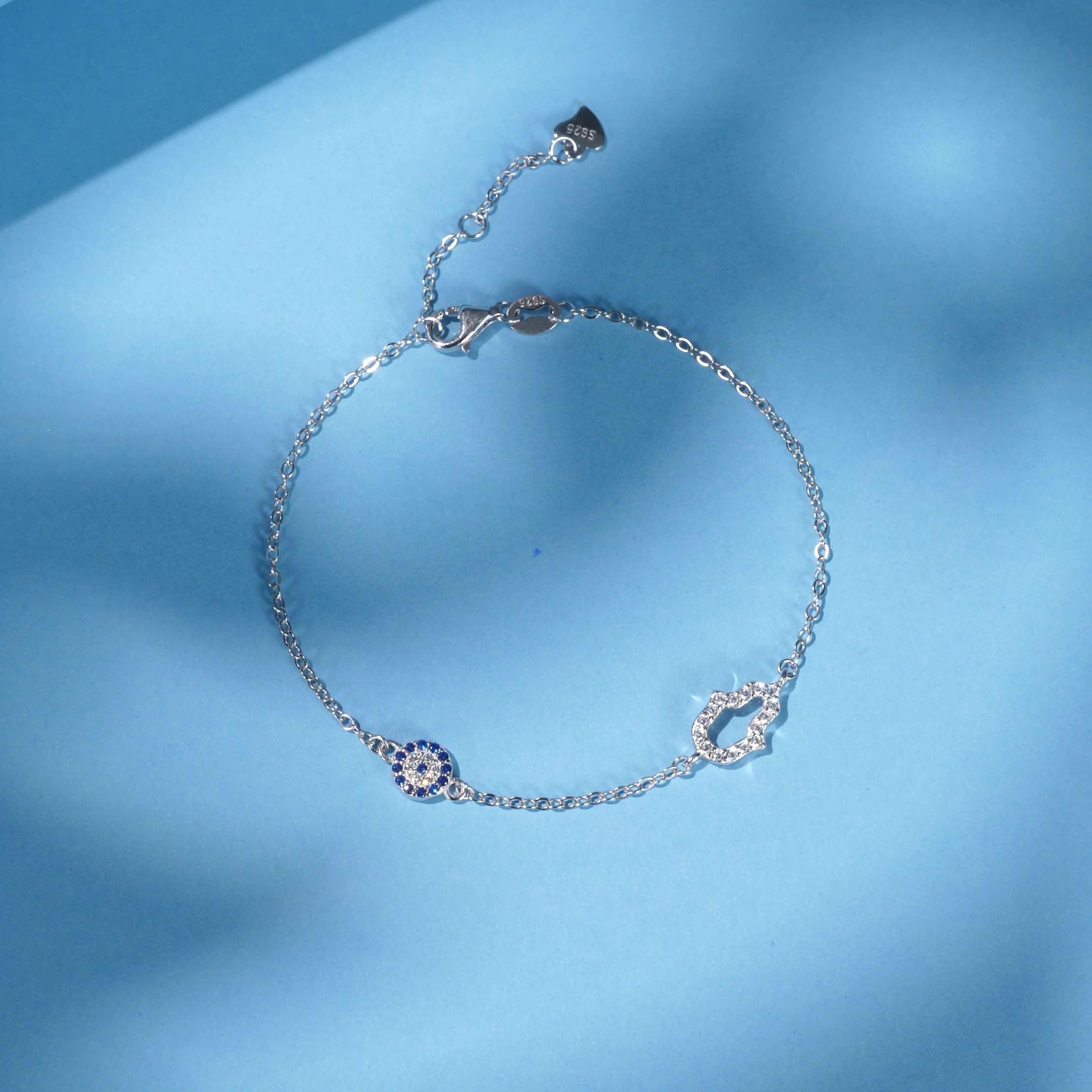 צמיד חמסה כסף 925 משובץ אבני זירקוניה