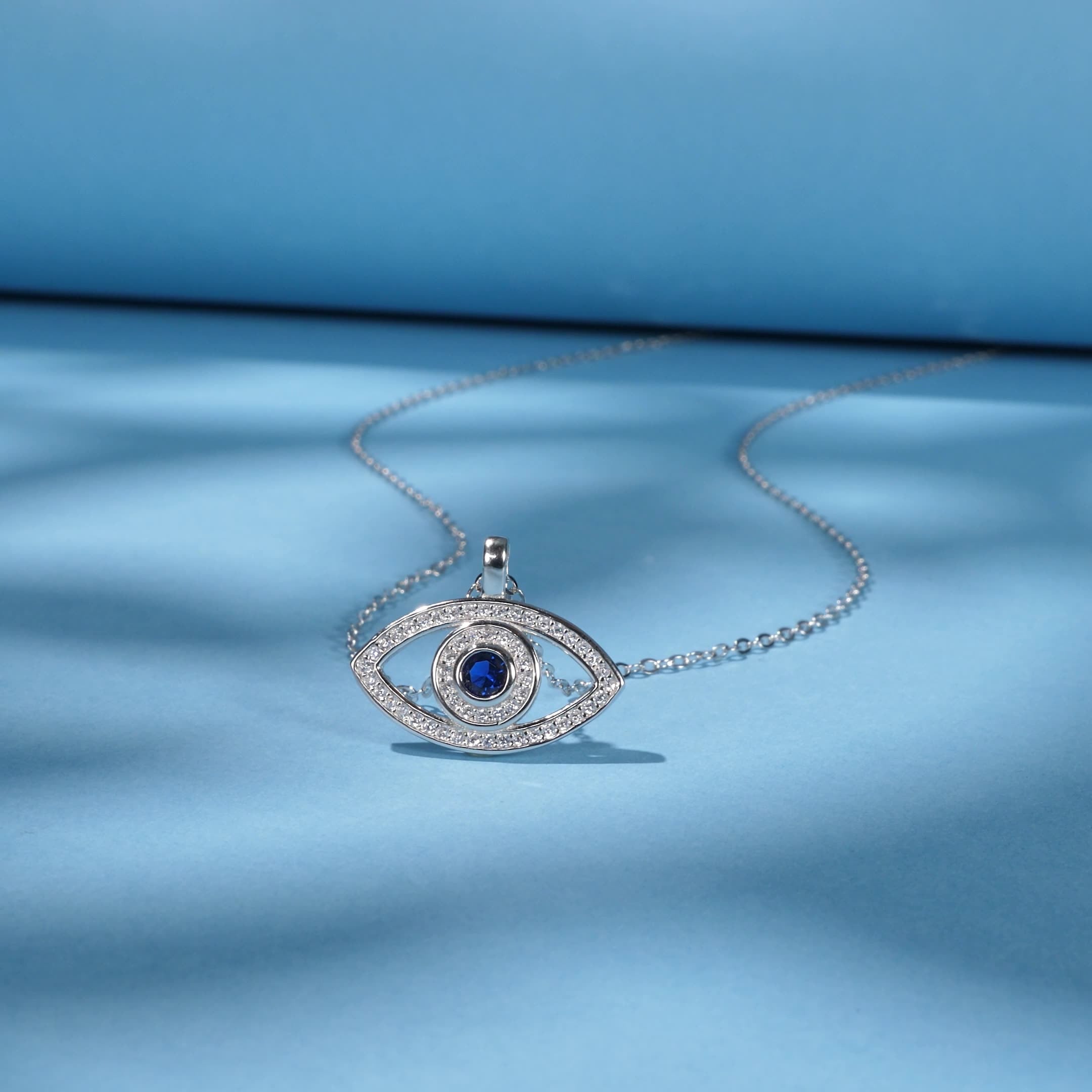 שרשרת תליון עין כחולה כסף 925 משובץ אבני זירקוניה