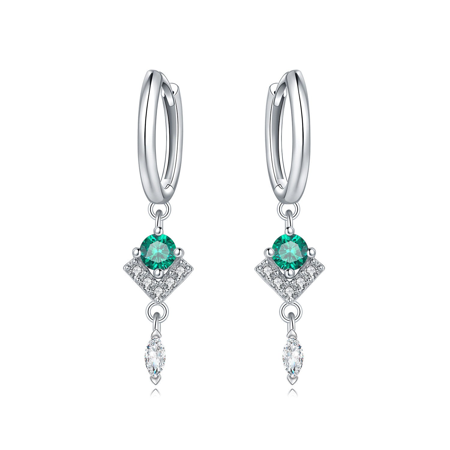 עגילים נופלים כסף 925 משובצים אבני זירקוניה שקופים וירוקים