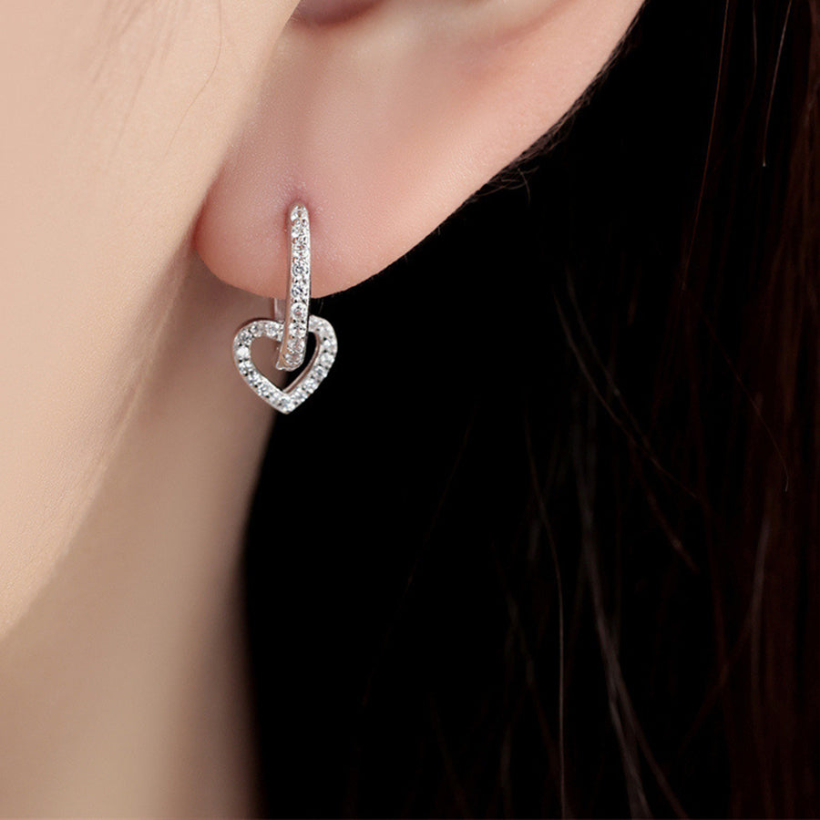 עגילי חישוק עם לב מכסף 925 משובצים אבני זירקוניה