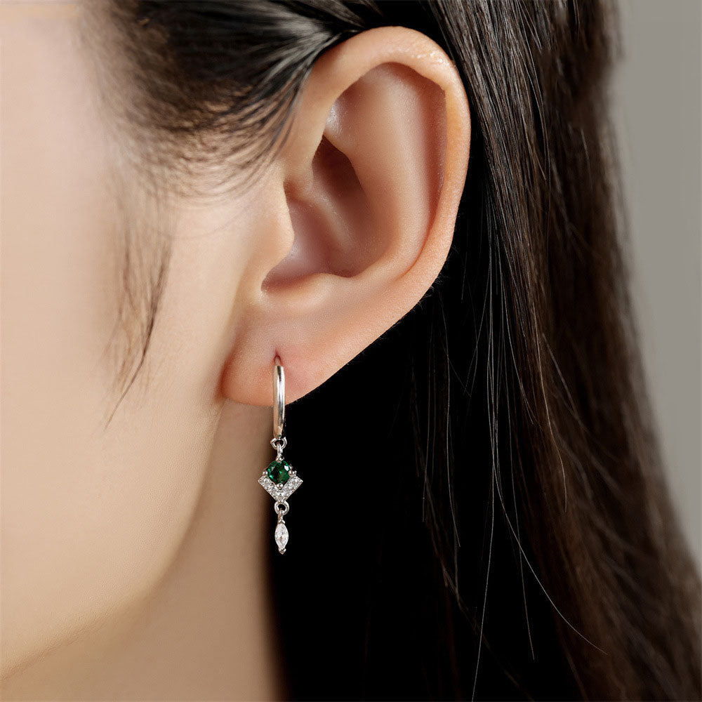 עגילים נופלים כסף 925 משובצים אבני זירקוניה שקופים וירוקים