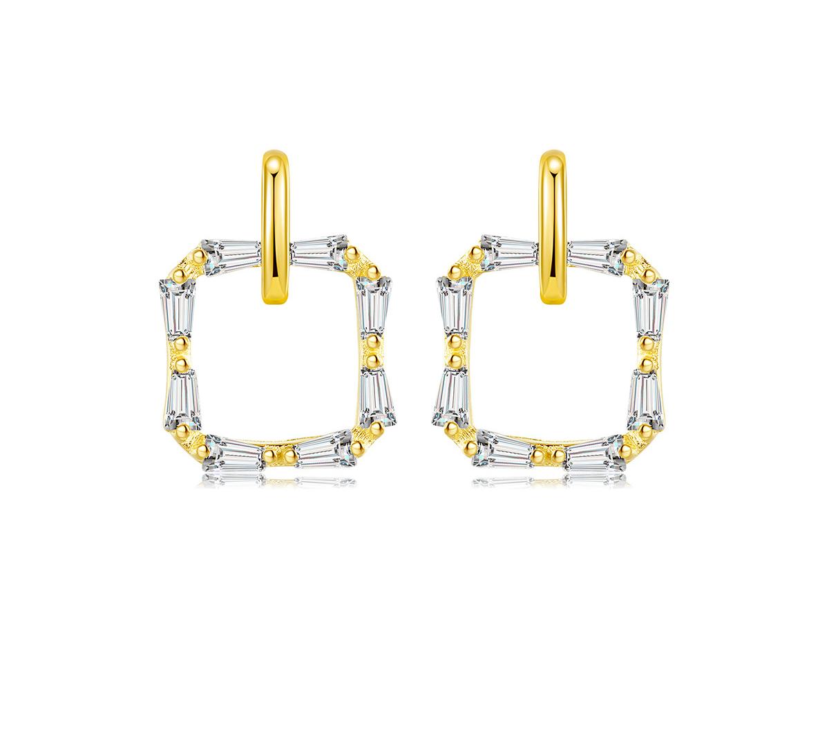 עגילים צמודים מרובעים כסף 925 משובץ אבני זירקוניה