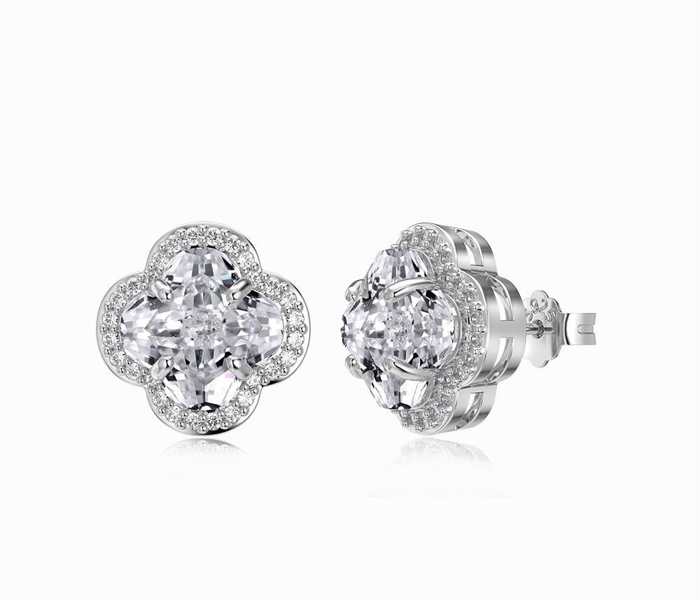 עגילי פרח צמודים כסף 925 משובצים אבני זירקוניה