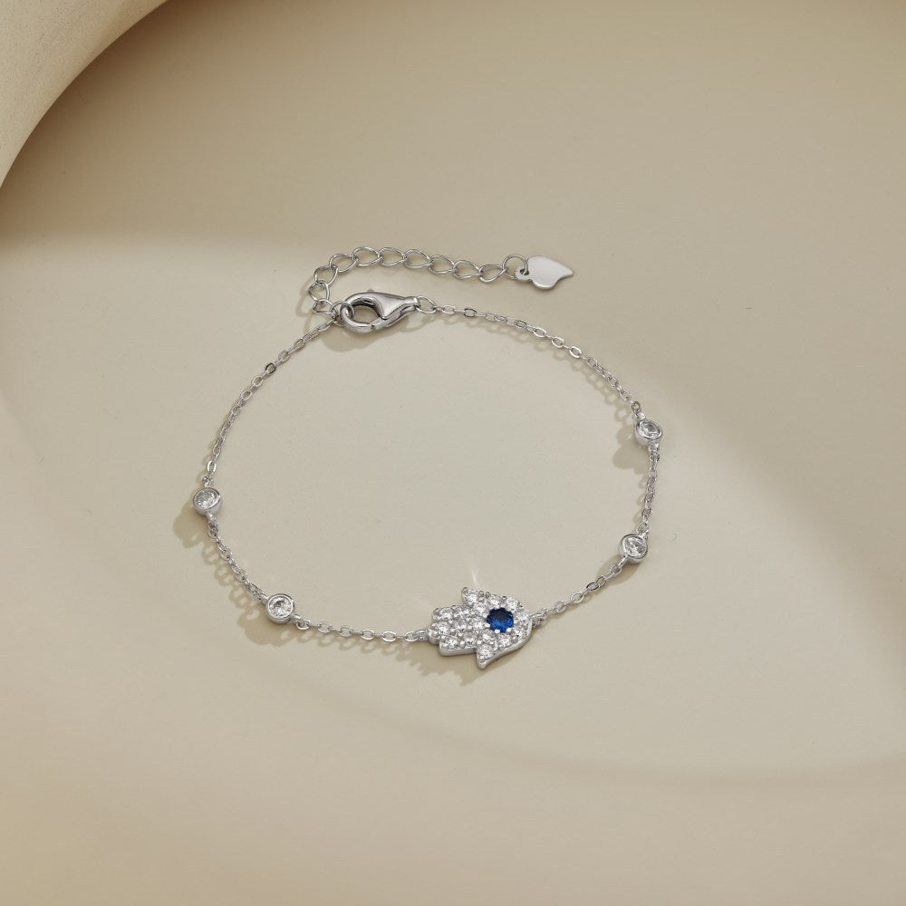 צמיד חמסה כסף 925 משובץ אבני זירקוניה