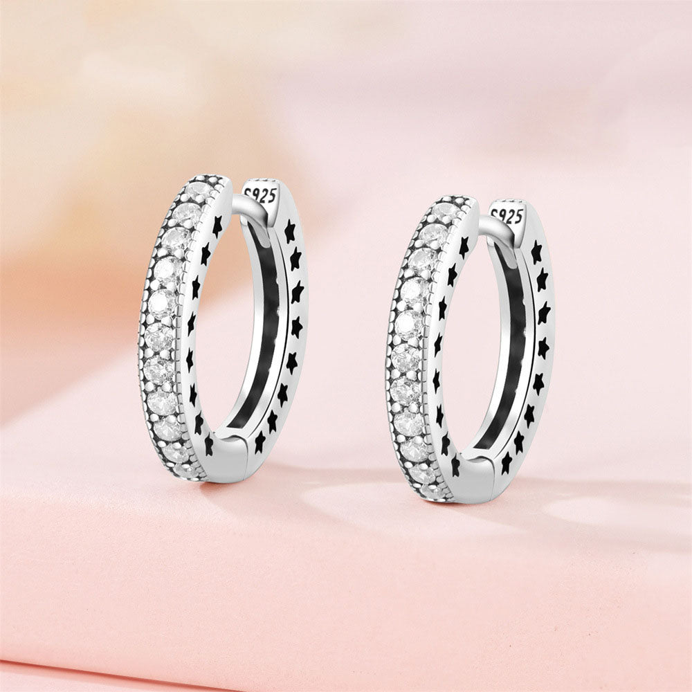 עגילי חישוק מכסף 925 משובצים אבני זירקוניה