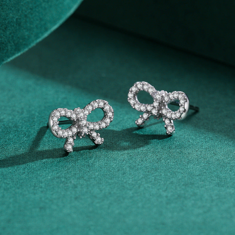 עגילי פפיון צמודים כסף 925 משובץ אבני זירקוניה