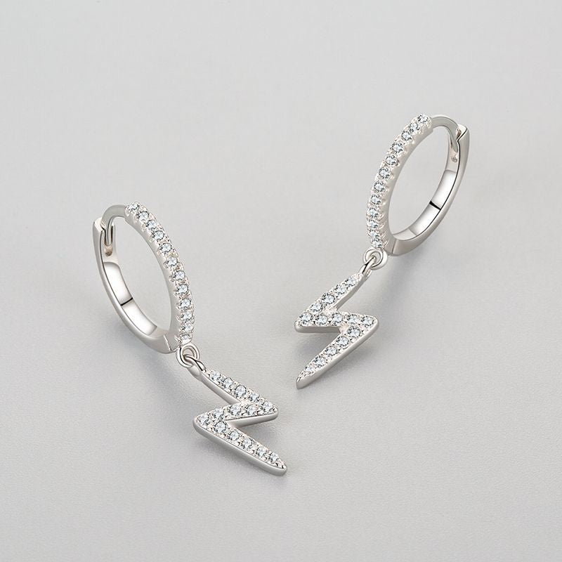 עגילי חישוק עם ברק תלוי כסף 925 משובץ אבני זירקוניה