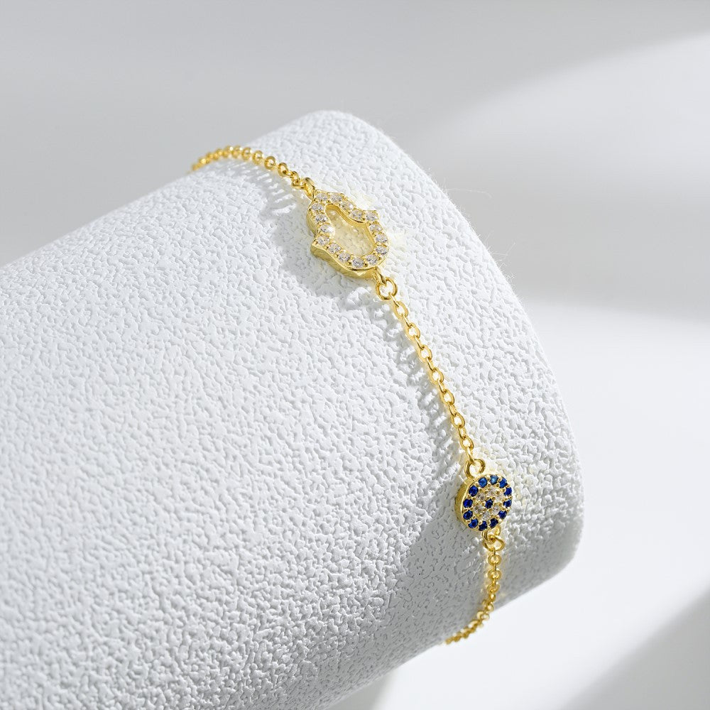 צמיד עין וחמסה כסף 925 משובץ אבני זירקוניה