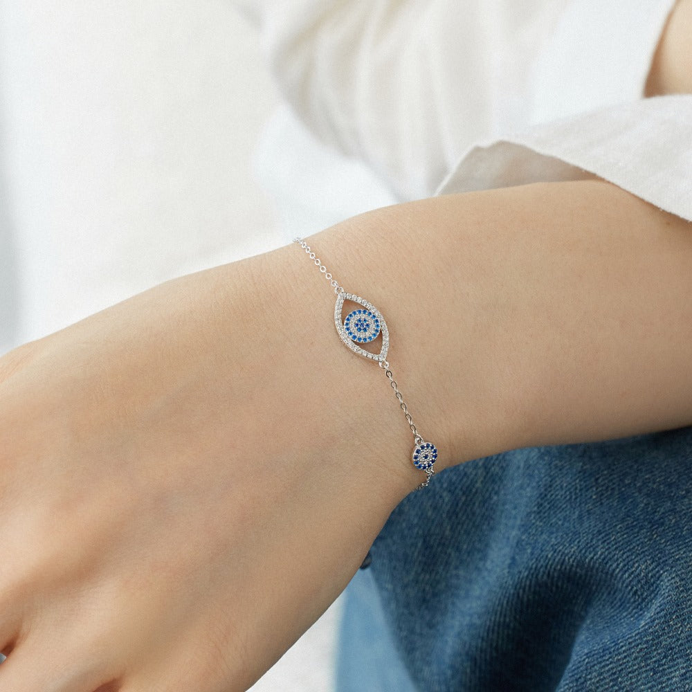 צמיד עין כחולה כסף 925 משובץ אבני זירקוניה