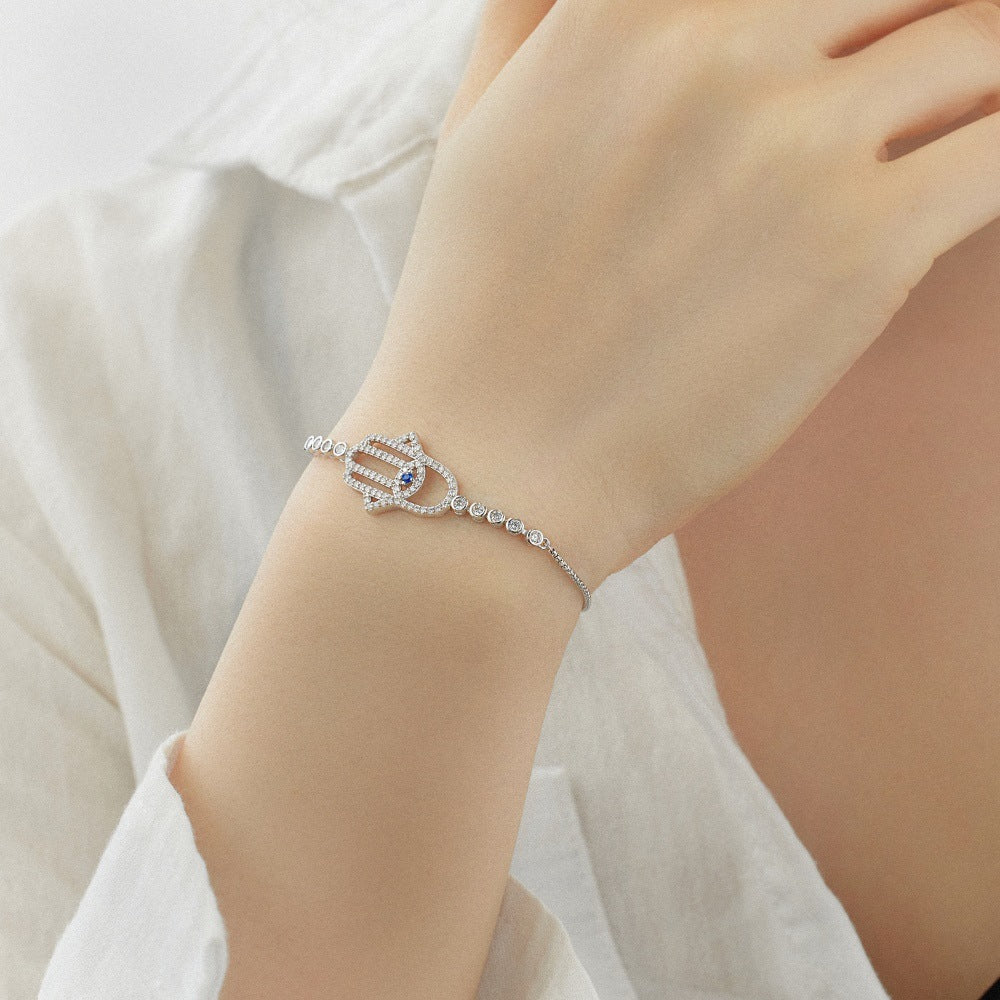 צמיד חמסה כסף 925 משובץ אבני זירקוניה