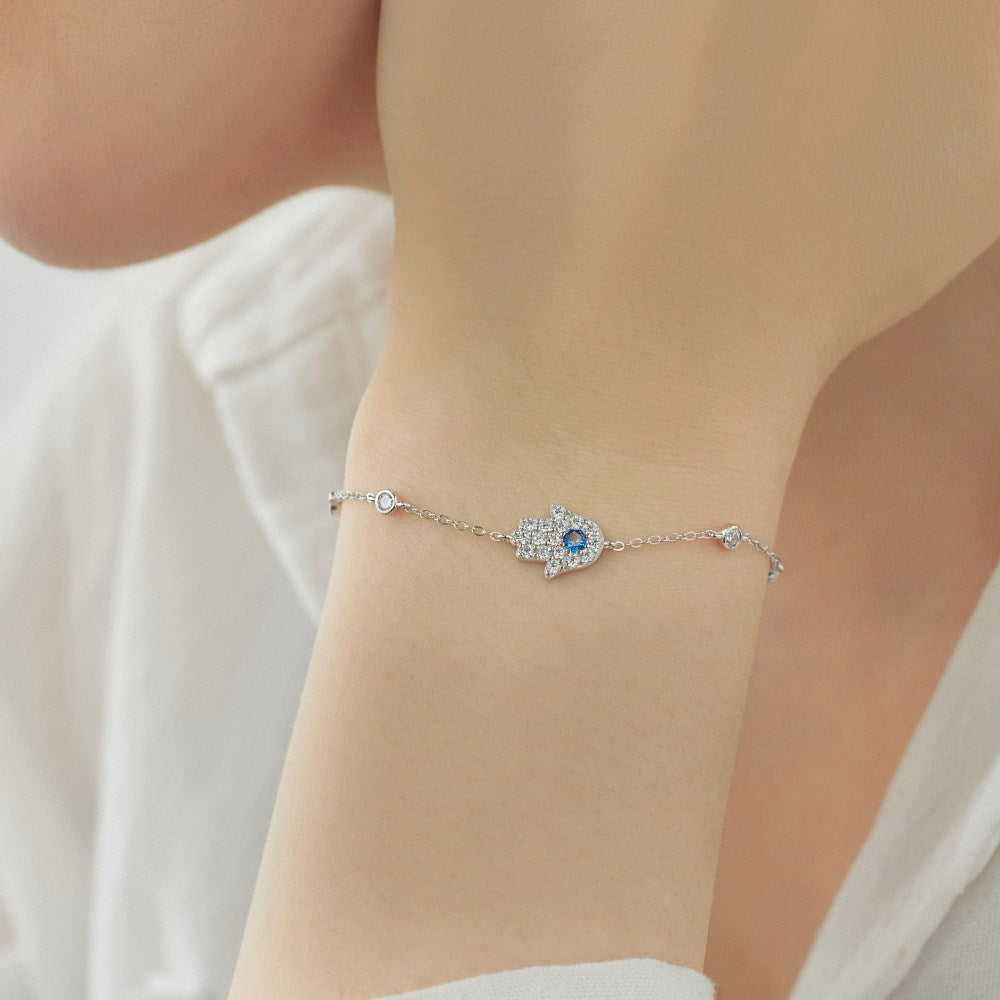 צמיד חמסה כסף 925 משובץ אבני זירקוניה