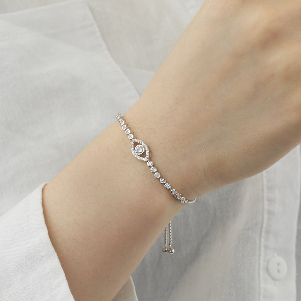 צמיד עין כסף 925 משובץ אבני זירקוניה