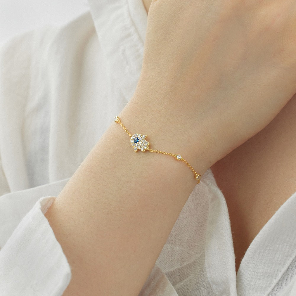 צמיד חמסה כסף 925 משובץ אבני זירקוניה