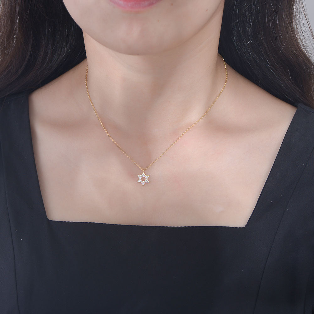 שרשרת מגן דוד כסף 925 מצופה זהב משובץ אבני זירקוניה