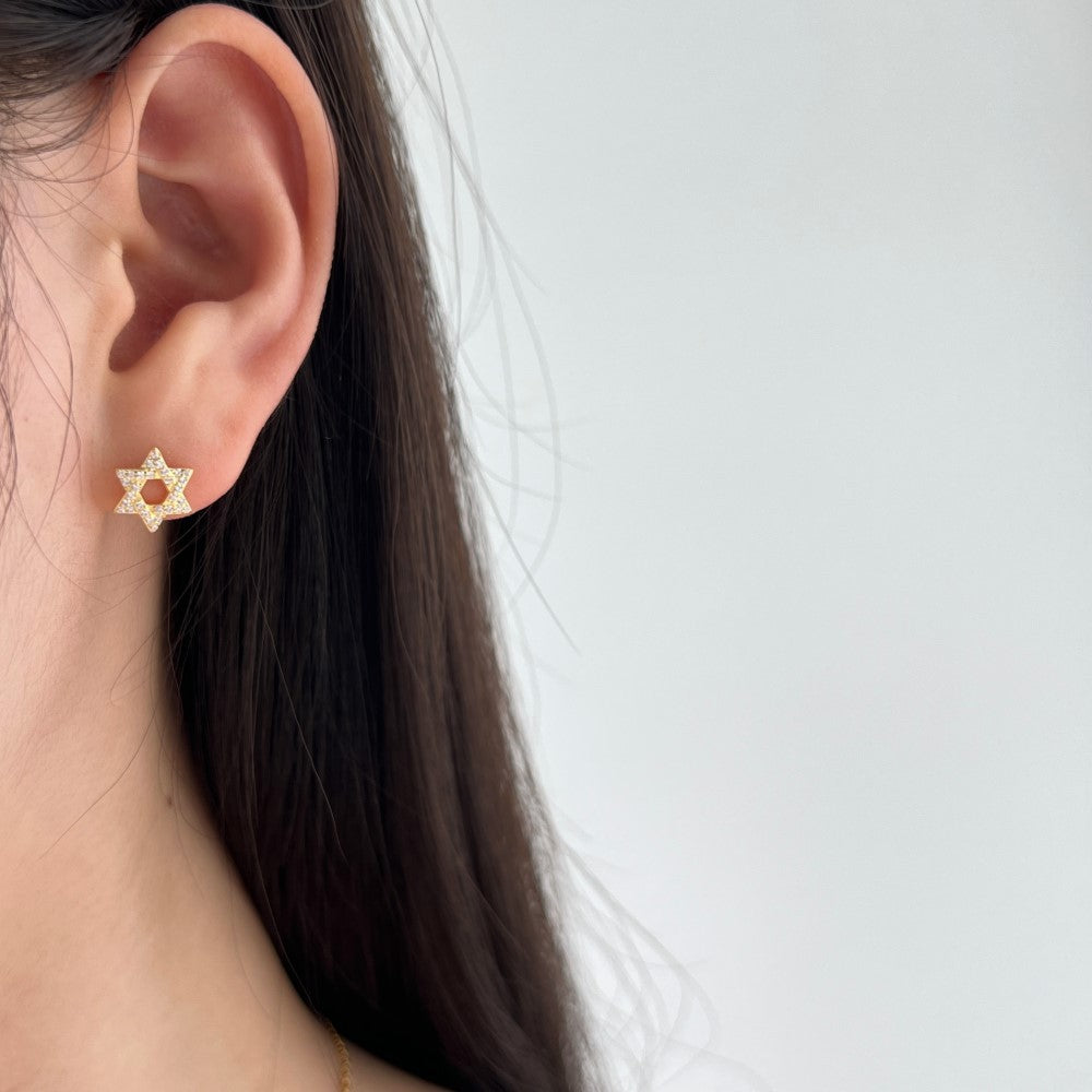 עגילים מגן דוד צמודים כסף 925 משובצים אבני זירקוניה