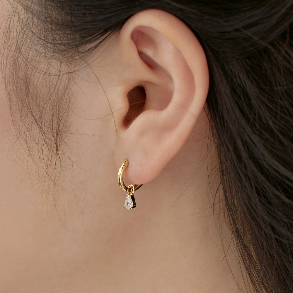 עגילי חישוק עם טיפה נופלת כסף 925 משובץ אבני זירקוניה