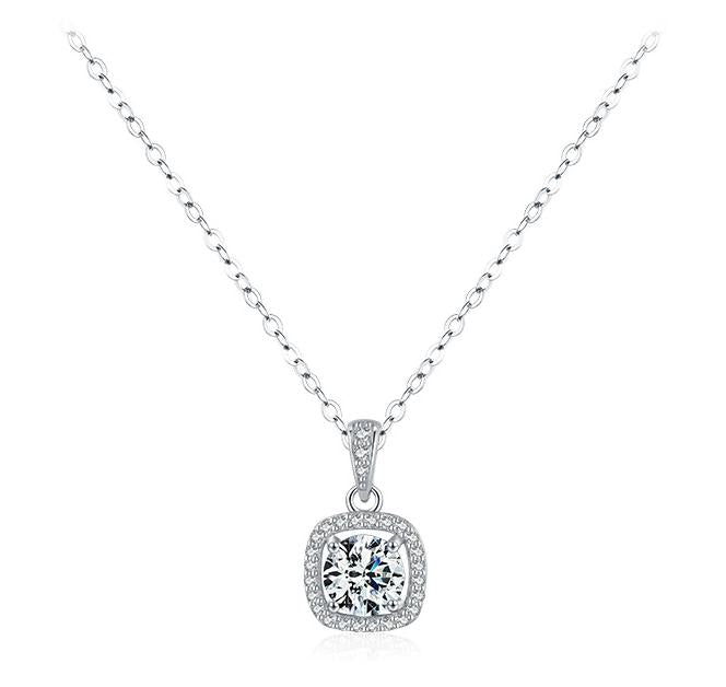 שרשרת עם תליון מרובע כסף 925 משובץ אבני זירקוניה