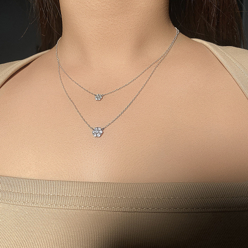 שרשרת כפולה כסף 925 משובץ אבני זירקוניה