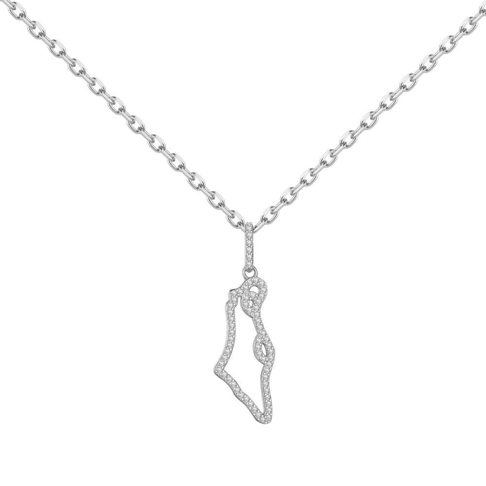 שרשרת תליון ארץ ישראל כסף 925 משובץ אבני זירקוניה