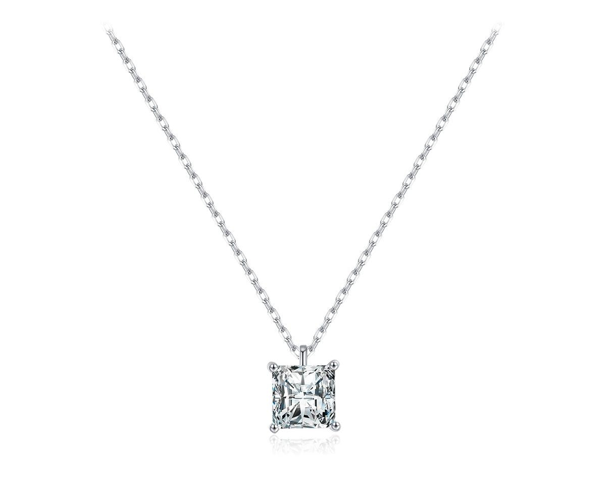 שרשרת תליון אבן מרובע כסף 925 משובץ אבן זירקוניה